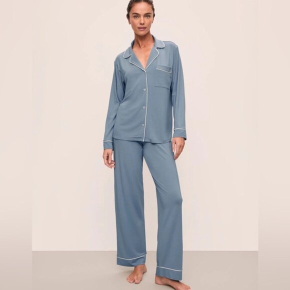 Eberjey Gisele TENCEL Modal Long PJ Set Blue Faded Denim Ivory Blue- Size XL - Picture 1 of 7